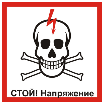 S33 Стой! напряжение (череп) 250мм - Знаки безопасности - Знаки по электробезопасности - Магазин охраны труда и техники безопасности stroiplakat.ru